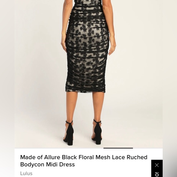 Lulus Made of Allure Black Floral Mesh Lace Ruched Bodycon Midi Dress Size Small - Picture 4 of 12